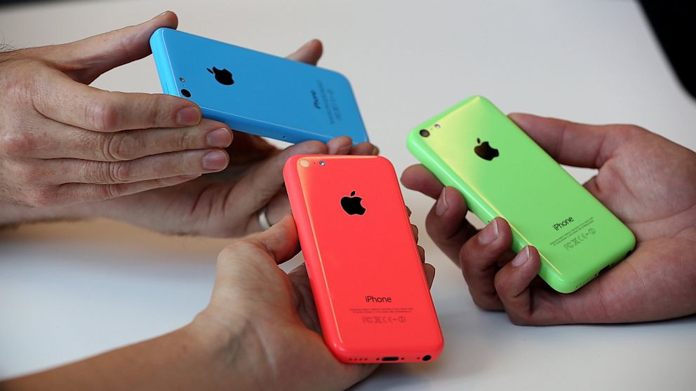 PHOTO: The new iPhone 5C is displayed during an Apple product announcement at the Apple campus on Sept. 10, 2013, in Cupertino, Calif.