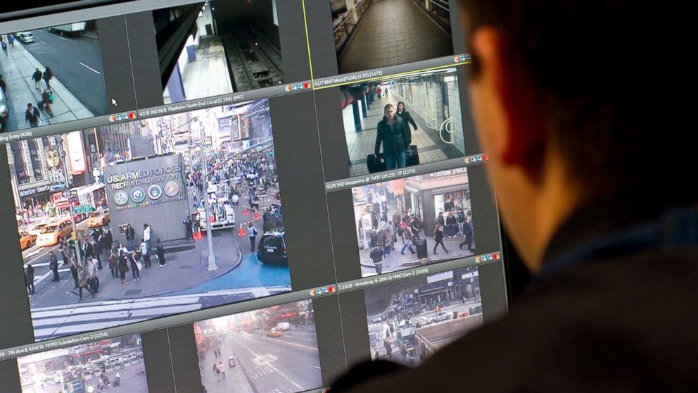 PHOTO: A police officer watches a live video feed from his monitor at the New York Police Department surveillance headquarters in New York, Nov. 22, 2010.