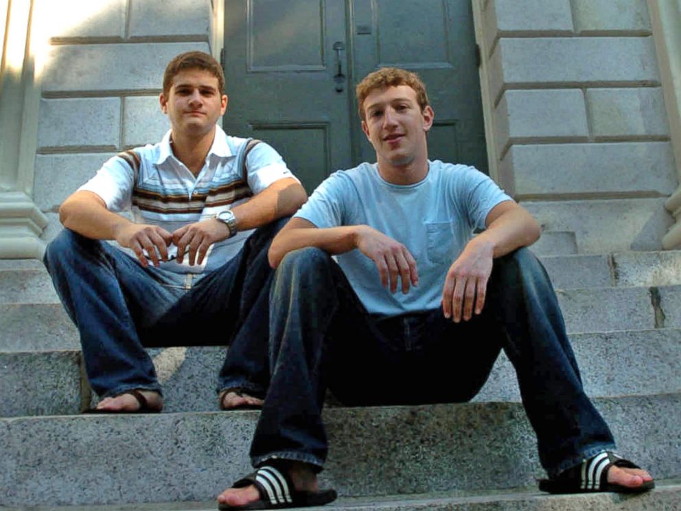 PHOTO: Founder of Facebook, Mark Zuckerberg, right, and Dustin Moscovitz, co-founder, left; have their photo taken at Harvard Yard.