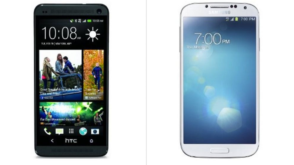 PHOTO: Samsung Taiwan was fined for paying people to criticize HTC products while praising its own line of devices. Above, HTCs One, left, and Samsungs Galaxy S4, right.