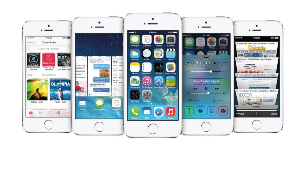PHOTO: The iPhone 5S, showing various design features of iOS 7.