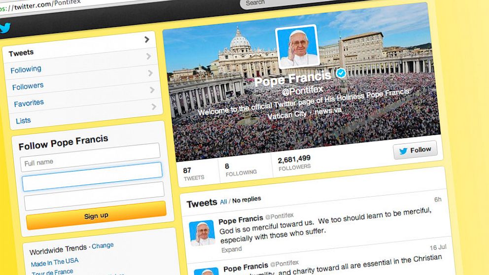 PHOTO: A screenshot from Pope Francis Twitter account.