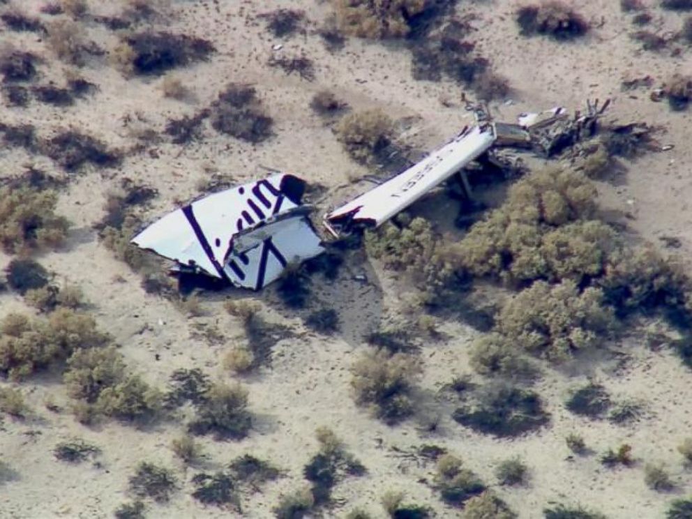 Virgin Galactica confirmed that there was an anomaly with a test flight and wreckage of what appears to be a part of a wing, pictured, was spotted in the Mojave Desert.