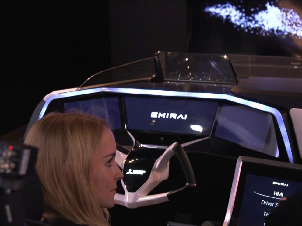 PHOTO:ABC News takes a virtual ride in the Mitsubishi Electronics concept car at CES in Las Vegas on Jan. 6.