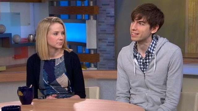 PHOTO: Yahoo CEO Marissa Mayer and Tumblr CEO David Karp appear on Good Morning America after the acquisition.