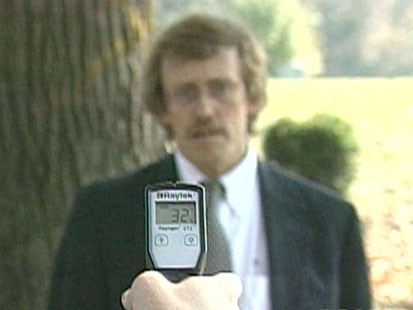 A picture of ghost finding equipement pointed at Don Polac.