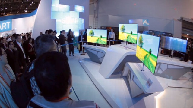 VIDEO: Samsung shows ultra thin TV sets that have voice controls and a video camera.