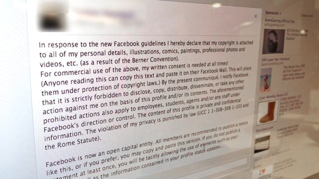 PHOTO: A false message spread on Facebook about copyright law and ownership.