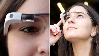 PHOTO: Google Glass, Google's glasses has a small display that allows you to see digital information in the real world.