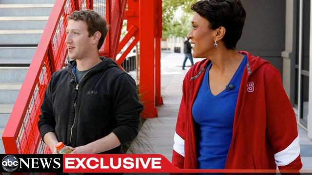 PHOTO: Robin Roberts talks to Mark Zuckerberg, the founder and CEO of Facebook, for an interview airing TUESDAY, MAY 1 on GOOD MORNING AMERICA (7-9am, ET) on the ABC Television Network.