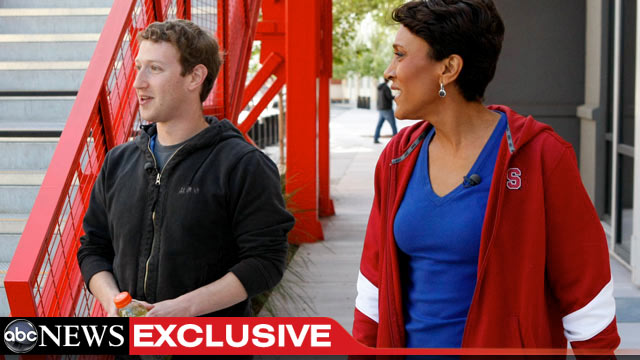 PHOTO: Robin Roberts talks to Mark Zuckerberg, the founder and CEO of Facebook, for an interview airing TUESDAY, MAY 1 on GOOD MORNING AMERICA (7-9am, ET) on the ABC Television Network.