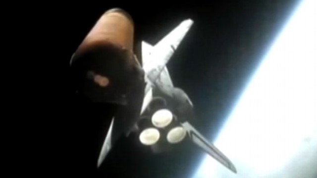 VIDEO: Cameras mounted on engine boosters give a different perspective of the Atlantis Space Shuttle launch.