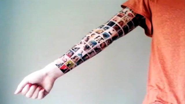 PHOTO: A YouTube user getting a tattoo montage of her Facebook friends profile pictures.