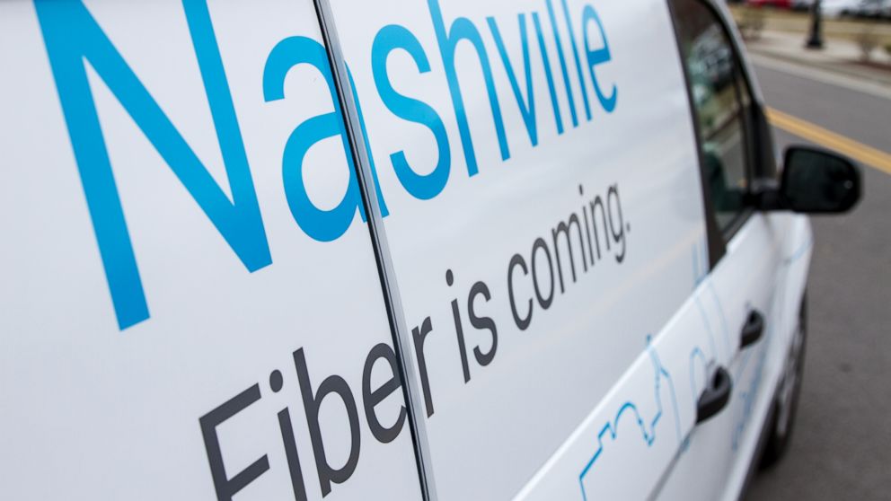 PHOTO: New Google Fiber service is advertised on a van in Nashville, Tenn., on Jan. 27, 2015. 