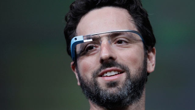 PHOTO: Google co-founder Sergey Brin demonstrates Google's new Glass,