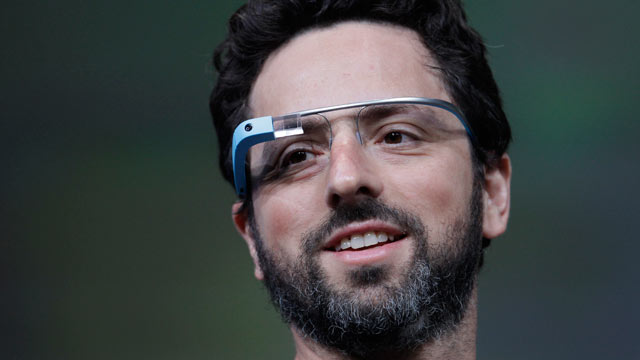 PHOTO: Google co-founder Sergey Brin demonstrates Googles new Glass, the wearable internet glasses shown at the Google I/O conference in San Francisco, June 27, 2012.