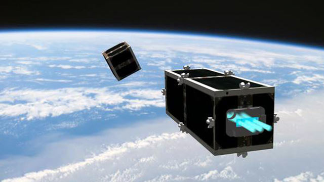 PHOTO: In this illustration provided by the Swiss Space Center of the Swiss Federal Institute of Technology (EPFL), Feb. 15, 2012, the CleanSpace One is chasing its target, one of the CubeSats launched by Switzerland in 2009.