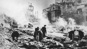PHOTO: Bodies are seen in the street after the allied fire bombing of Dresden, Germany, February 1945.