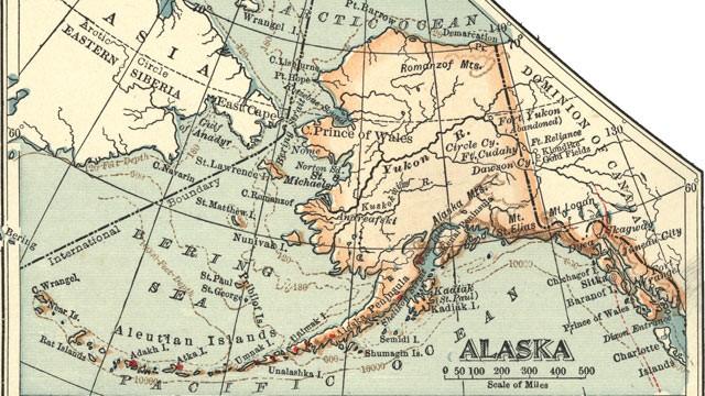 PHOTO:A map of Alaska, circa 1902, showing the Bering Strait which may have been part of a land bridge that allowed the first humans to walk to North America from Asia.