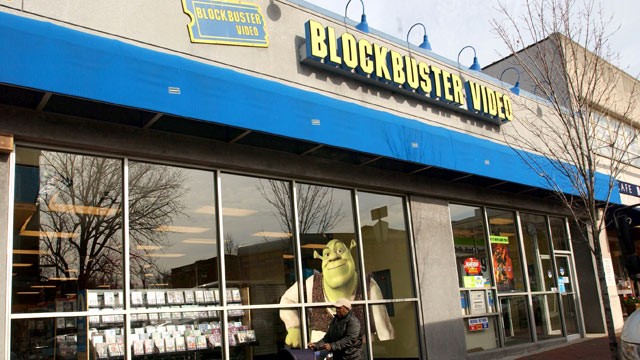 PHOTO: A pedestrian walks past the storefront of a Blockbuster Video in South Orange, New Jersey, Nov. 11, 2004.