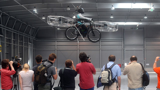 PHOTO: Dessault Systemes-3D software tools and Czech designers constructed a flying bicycle at the hall of Letnany fairground in Prague, June 12, 2013.