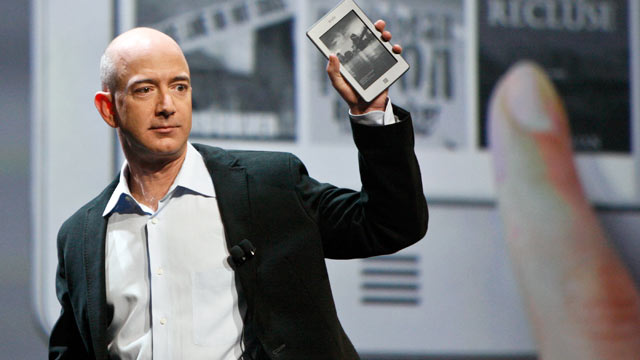 PHOTO: Jeff Bezos, chief executive officer of Amazon.com Inc., introduces the new Kindle Touch e-reader at a news conference, New York, Sept. 28, 2011.