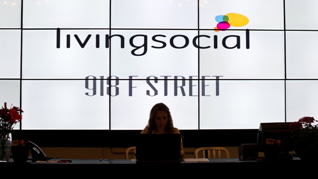 PHOTO: View of the reception desk at Living Social in Washington on June 26, 2012.