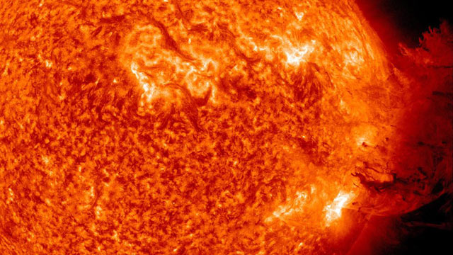 PHOTO: In this handout from NASA/Solar Dynamics Observatory, a solar large flare erupts off the sun in space, June 7, 2011.