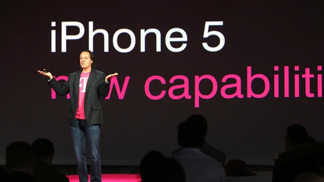 PHOTO: John Legere, CEO and President of T-Mobile USA, makes an announcement during an event about new contract pricing, March 26, 2013, in New York City.