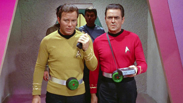 PHOTO: William Shatner as Captain James T. Kirk, DeForest Kelley as Dr. McCoy and James Doohan as Montgomery "Scotty" Scott, in the STAR TREK episode, "Spocks Brain." The Original airdate was, Sept. 20, 1968.
