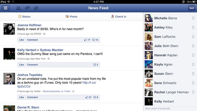 PHOTO: Facebook's iPad app.