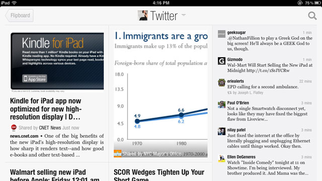 PHOTO: Flipboard lets you sign into your Facebook and Twitter account and brings in the articles that your friends are sharing.