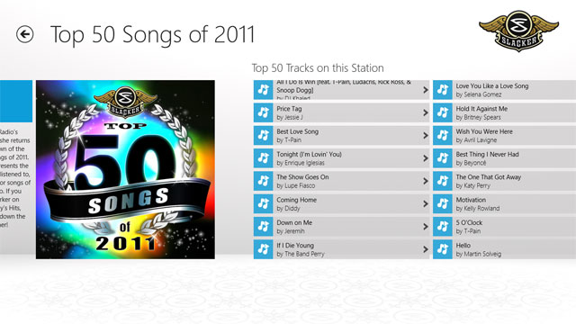 PHOTO: Slacker Radio's Windows 8's application.