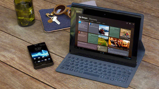 PHOTO: Sonys Xperia Tablet S runs Android 4.0 and has a unique keyboard dock.