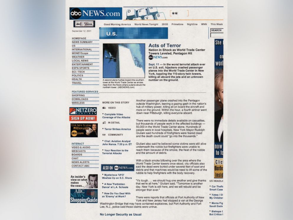 PHOTO: A screen grab of ABCnews.com from September 11, 2001.