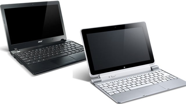 PHOTO: An Acer netbook is pictured left, an Acer Windows 8 tablet / keyboard hybrid on the right.