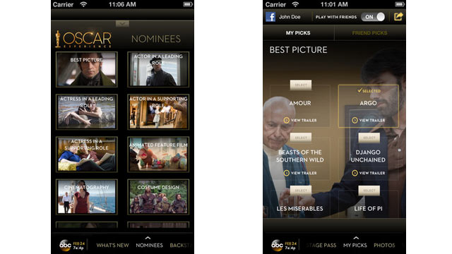 PHOTO: The Official Oscar app is available for the iOS and Android.