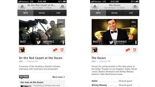 PHOTO: Zeebox, an app for Android and iOS, brings in a social stream of Oscar chatter.