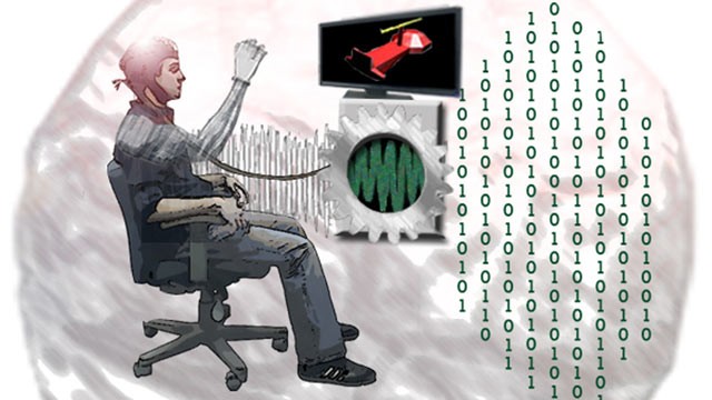 PHOTO:&nbsp;Using EEG signals, test subjects were able to steer a helicopter displayed on a computer screen.
