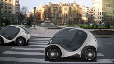 PHOTO: The Hiriko is an electric two-seater with no doors whose motor is located in the wheels and folds up like a child's collapsible stroller.