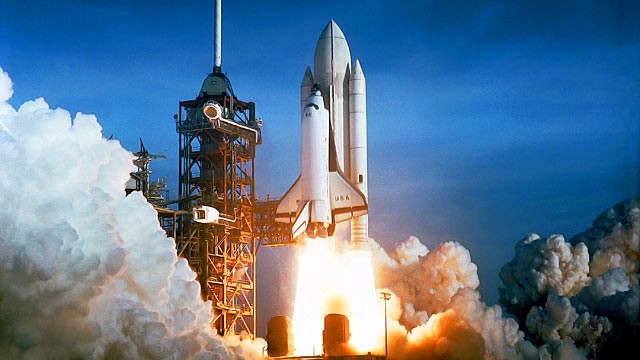 PHOTO: Space shuttle Columbia lifts off from Kennedy Space Center's ocean side launch pad, April 12, 1981 in Florida.