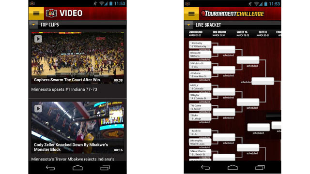 PHOTO: ESPN Bracket Bound 2013 Android App.