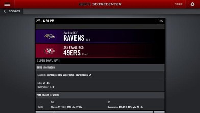 PHOTO: ESPN's ScoreCenter app for the iPad.