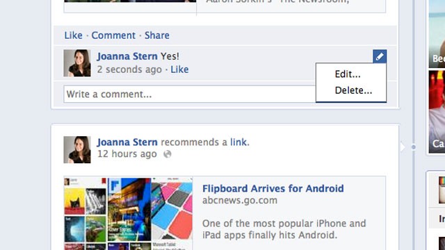 PHOTO: Facebook adds comment editing.