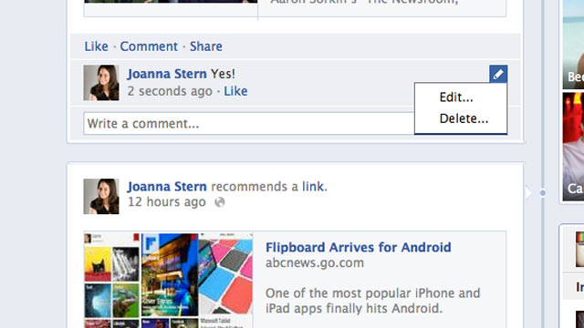 PHOTO: Facebook adds comment editing.