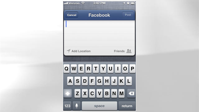 PHOTO: In iOS 6 you can share on Facebook throughout the operating system.