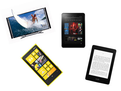 PHOTO: Amazon's Kindle Fire HD, Amazon's Kindle Paperwhite, Nokia's Lumia 920 and Sony's Bravia 4K TV are this week's gadgets.