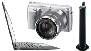 PHOTO:&nbsp;Lenovo's ThinkPad X1 ultrabook, Sony's Alpha NEX-F3 is a micro four thirds camera and iHome's iP76 light-up speaker tower