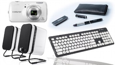 PHOTO: Audyssey Wireless speakers, Nikon Coolpix S800c, IRIS Notes 2 pen and paper and Logitech_Washable_Keyboard