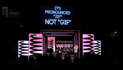 PHOTO: GIF creator Steve Wilhite accepts a lifetime achievement award at The Webby Awards, May 21, 2013.
